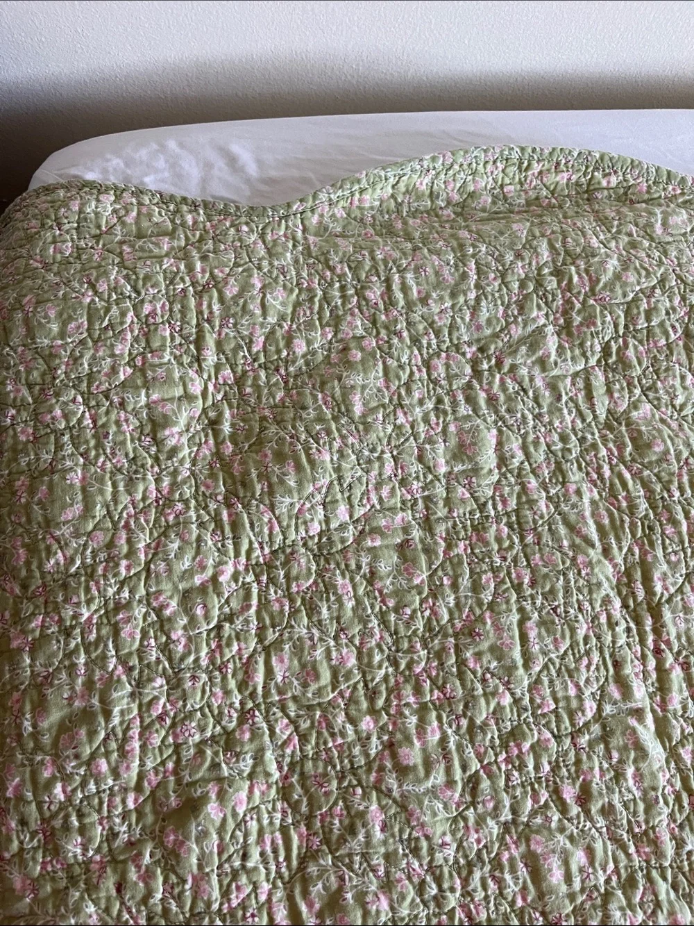 Home Classic Floral Quilt Pale Yellow Front & Light Mint Green Underside Full/Q